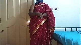 desi  indian tamil telugu kannada malayalam hindi horny cheating wife vanitha wearing cherry in flames colour saree showing big boobs and shaved pussy press hard boobs press nip rubbing pussy masturbation